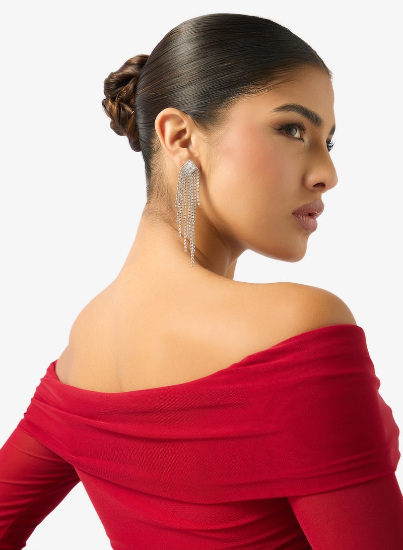 Ella Limited Edition Diamonte Rhinestone Embellished Drop Down Earrings - Image 3